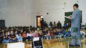 Mayor Moreno talks to elementary students at an East Moline School